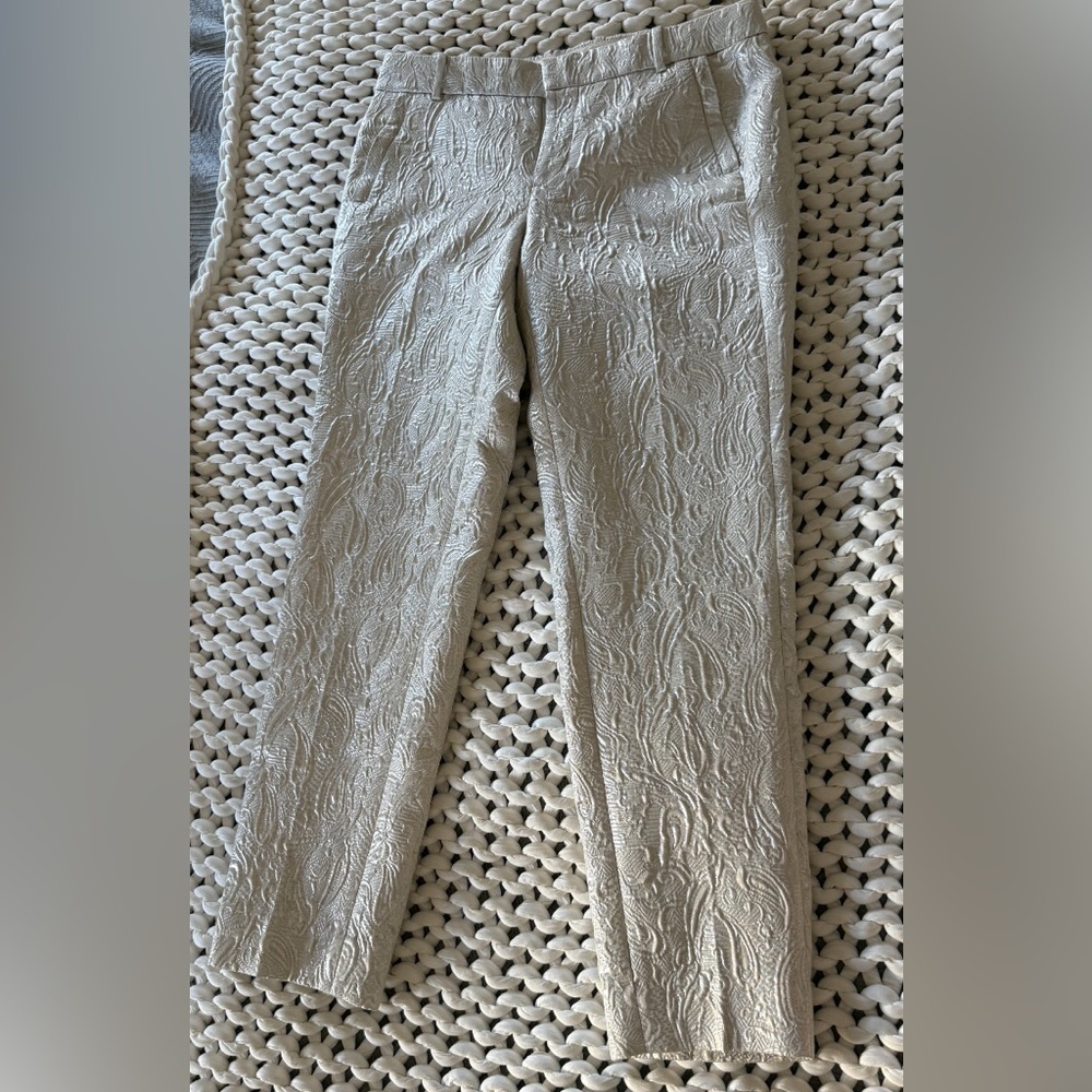J.Crew Silver Brocade Pants | Dressy Statement Trousers | Size 4